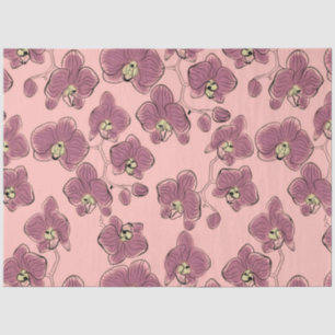 Seamless watercolor orchids phalaenopsis flowers w tissue paper