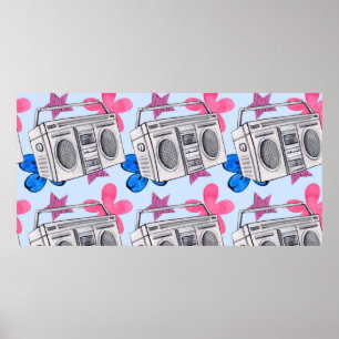Seamless watercolor pattern in 90s style poster