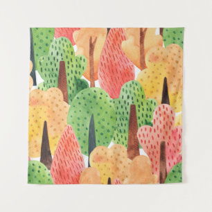 seamless watercolor pattern of autumn trees tapestry
