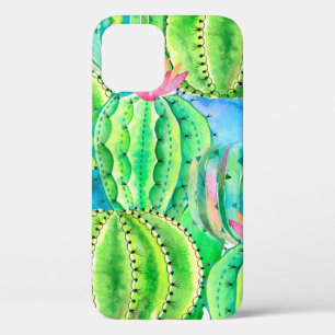 Seamless watercolor pattern of cacti. Floral summe iPhone 12 Case