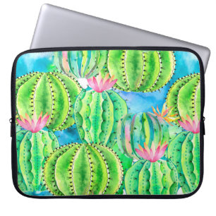 Seamless watercolor pattern of cacti. Floral summe Laptop Sleeve