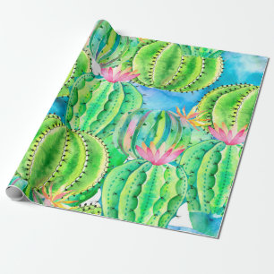 Seamless watercolor pattern of cacti. Floral summe Wrapping Paper