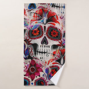 Seamless watercolor pattern of sugar skulls. bath towel