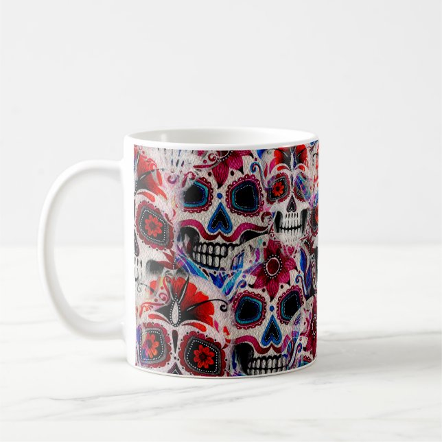 Seamless watercolor pattern of sugar skulls.  coffee mug (Left)