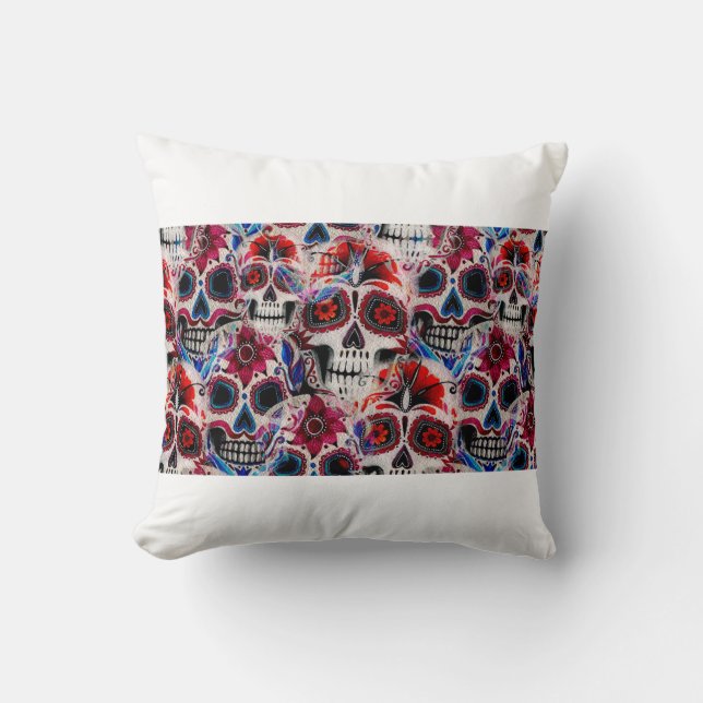 Seamless watercolor pattern of sugar skulls.  cushion (Front)