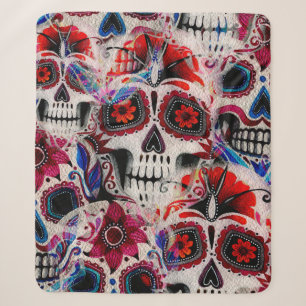 Seamless watercolor pattern of sugar skulls. sherpa blanket