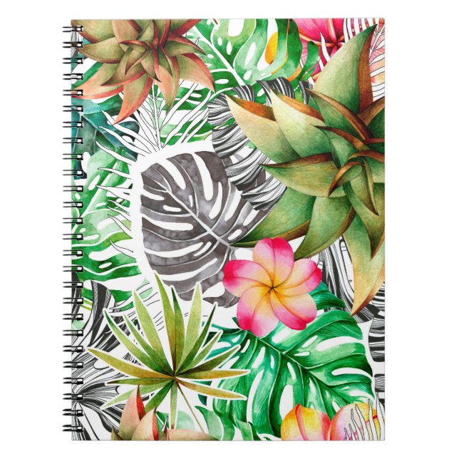 Seamless watercolor pattern of tropical leaves.  notebook (Front)