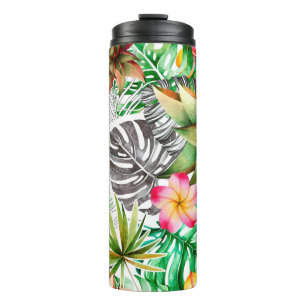 Seamless watercolor pattern of tropical leaves. thermal tumbler
