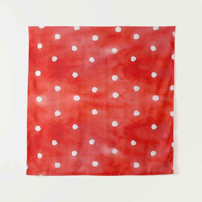 Seamless watercolor pattern red polka dots tapestry (Front)