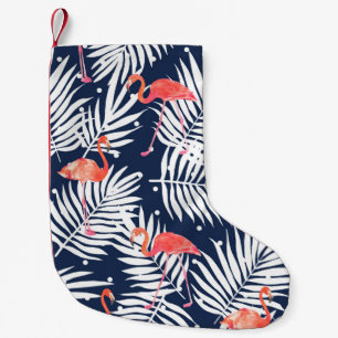 Seamless watercolor pattern with a bird flamingo a small christmas stocking