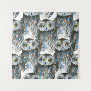 Seamless watercolor pattern with big owl tapestry