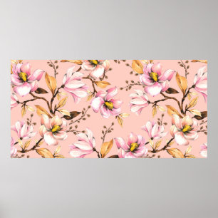 Seamless watercolor pattern with branches of magno poster