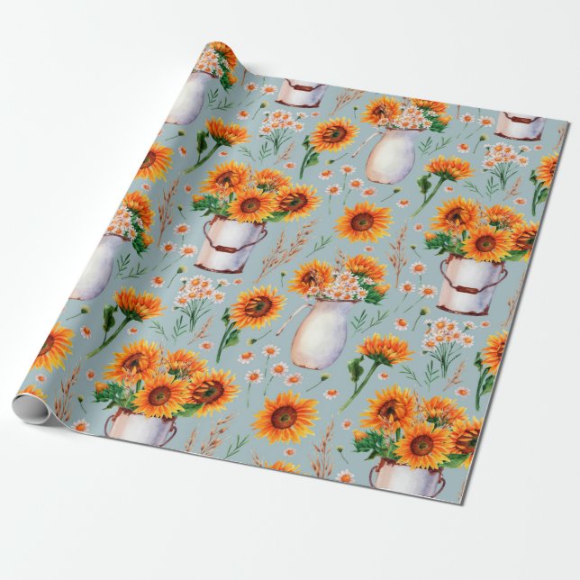 Seamless watercolor pattern with bright sunny colo wrapping paper (Unrolled)