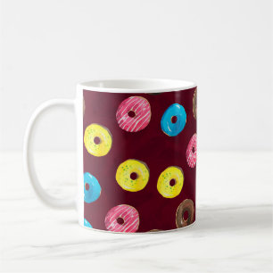 Seamless watercolor pattern with doughnuts on ruby coffee mug