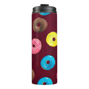 Seamless watercolor pattern with doughnuts on ruby thermal tumbler