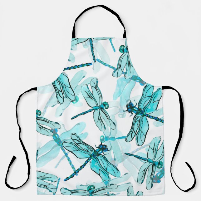 Seamless watercolor pattern with elegant dragonfly apron (Front)