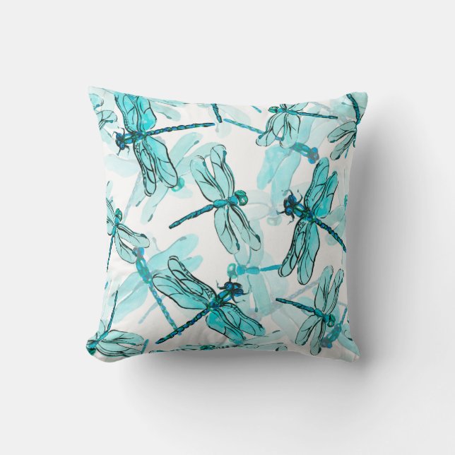 Seamless watercolor pattern with elegant dragonfly cushion (Front)