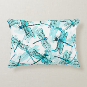 Seamless watercolor pattern with elegant dragonfly decorative cushion