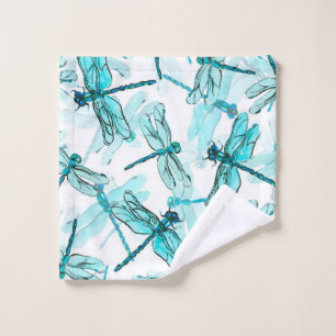 Seamless watercolor pattern with elegant dragonfly wash cloth