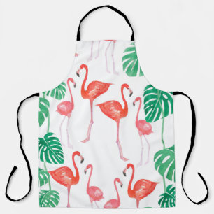 Seamless watercolor pattern with flamingo family w apron