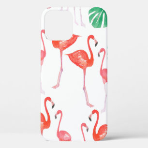 Seamless watercolor pattern with flamingo family w iPhone 12 case