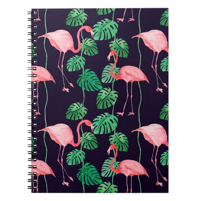 Seamless watercolor pattern with flamingo notebook (Front)