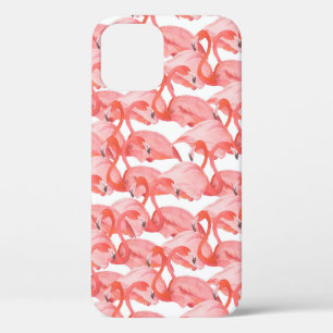 Seamless watercolor pattern with flamingo small iPhone 12 case
