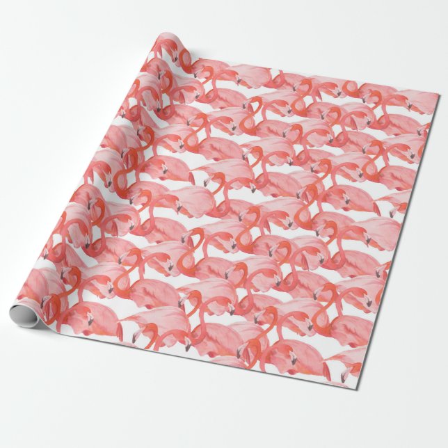 Seamless watercolor pattern with flamingo small wrapping paper (Unrolled)