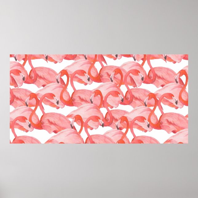 Seamless watercolor pattern with flamingos poster (Front)