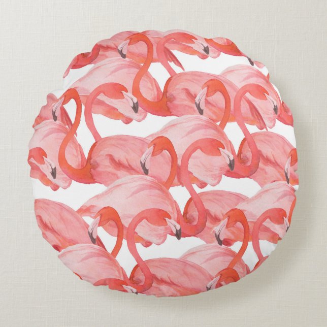 Seamless watercolor pattern with flamingos round cushion (Front)