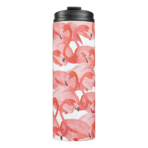 Seamless watercolor pattern with flamingos thermal tumbler