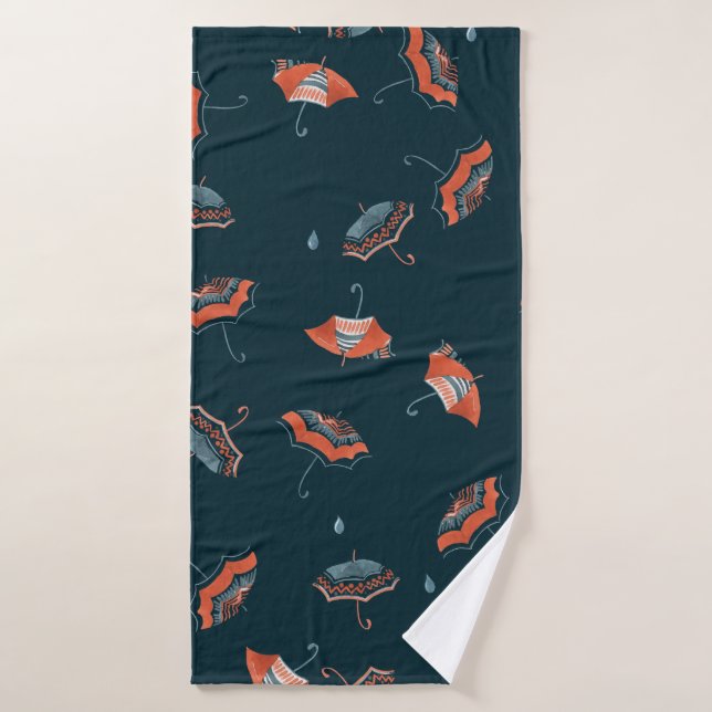 Seamless watercolor pattern with funny umbrella bath towel (Bath Towel)