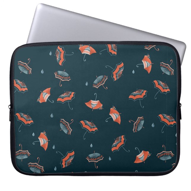 Seamless watercolor pattern with funny umbrella laptop sleeve (Front)