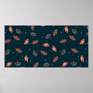 Seamless watercolor pattern with funny umbrella poster