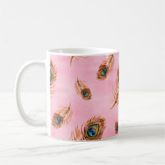 Seamless watercolor pattern with gold peacock feat coffee mug