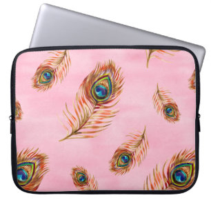 Seamless watercolor pattern with gold peacock feat laptop sleeve