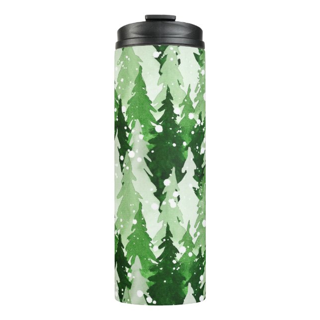 Seamless watercolor pattern with green pine trees  thermal tumbler (Front)