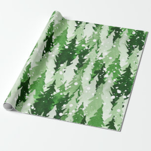 Seamless watercolor pattern with green pine trees  wrapping paper