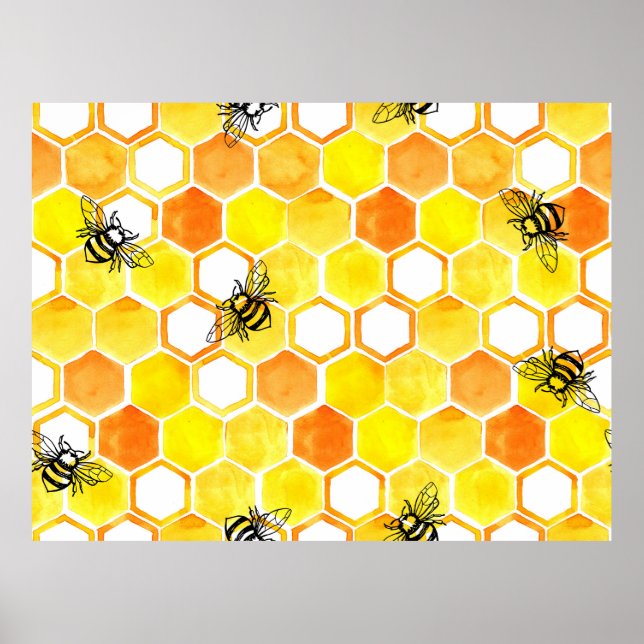 Seamless watercolor pattern with honeycombs and li poster (Front)