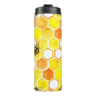 Seamless watercolor pattern with honeycombs and li thermal tumbler