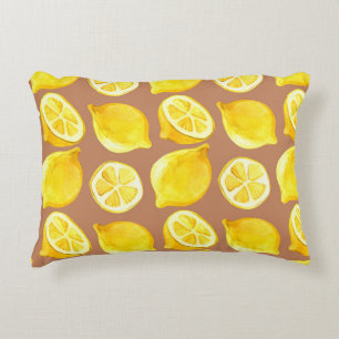 Seamless watercolor pattern with lemons decorative cushion