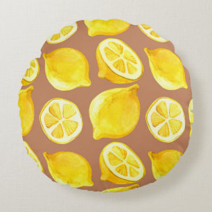 Seamless watercolor pattern with lemons round cushion