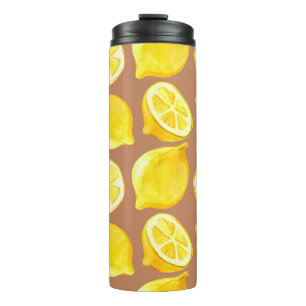 Seamless watercolor pattern with lemons thermal tumbler