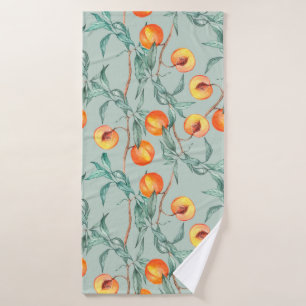 Seamless watercolor pattern with peaches and branc bath towel