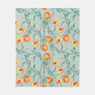 Seamless watercolor pattern with peaches and branc fleece blanket