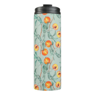 Seamless watercolor pattern with peaches and branc thermal tumbler