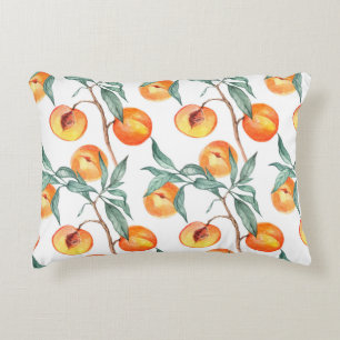 Seamless watercolor pattern with peaches on a whit decorative cushion