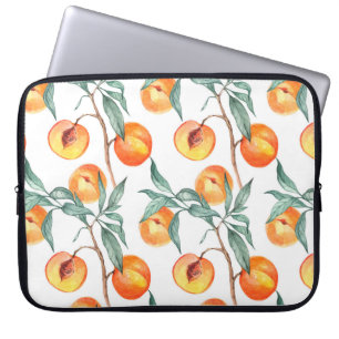 Seamless watercolor pattern with peaches on a whit laptop sleeve
