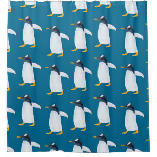 Seamless watercolor pattern with penguin shower curtain