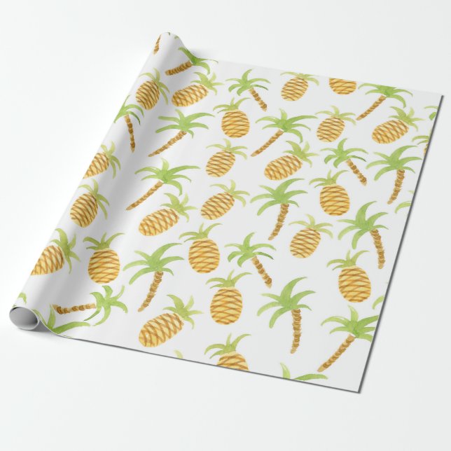 Seamless watercolor pattern with pineapples and pa wrapping paper (Unrolled)
